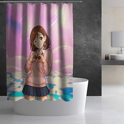 Шторка для душа Сиратори Айра делает сердечко руками - Дандадан, цвет: 3D-принт — фото 2