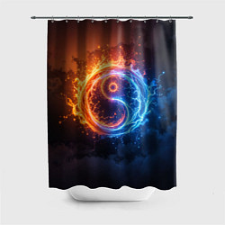 Шторка для душа Инь ян огонь и лёд, цвет: 3D-принт