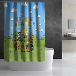 Шторка для душа Linkin Park мультяшный стиль на поляне, цвет: 3D-принт — фото 2