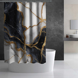 Шторка для душа Мрамор белый и черный с золотом, цвет: 3D-принт — фото 2