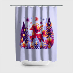 Шторка для душа Новогодняя лошадь, цвет: 3D-принт