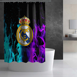 Шторка для душа Real Madrid неоновый огонь, цвет: 3D-принт — фото 2