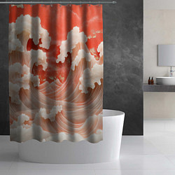 Шторка для душа Японские красные волны, цвет: 3D-принт — фото 2