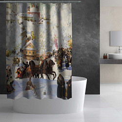 Шторка для душа Русская тройка зимой - картина Масленица Кустодиев, цвет: 3D-принт — фото 2