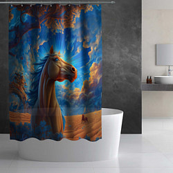 Шторка для душа Лошадь на фоне синего неба, цвет: 3D-принт — фото 2