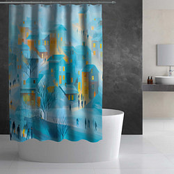 Шторка для душа Новогодние Московские домики, цвет: 3D-принт — фото 2