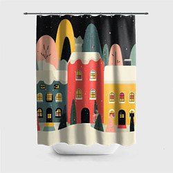 Шторка для душа Разноцветные новогодние дома, цвет: 3D-принт
