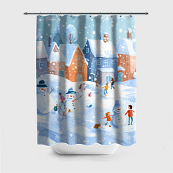 Шторка для душа Предновогодний день во дворе, цвет: 3D-принт