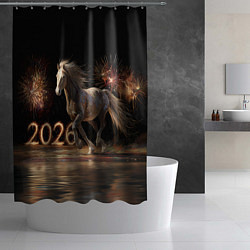 Шторка для душа 2026 Лошадь на фоне салюта, цвет: 3D-принт — фото 2