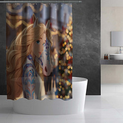 Шторка для душа Блондинка с новогодней лошадкой, цвет: 3D-принт — фото 2