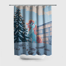 Шторка для душа Новогодняя лошадка у елочки, цвет: 3D-принт