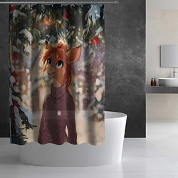 Шторка для душа Новогодняя аниме лошадка, цвет: 3D-принт — фото 2