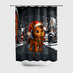 Шторка для душа Новогодняя лошадка 2026 год, цвет: 3D-принт