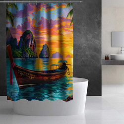 Шторка для душа Тропический закат у скал, цвет: 3D-принт — фото 2
