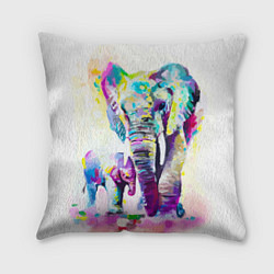 Подушка квадратная Акварельные слоны, цвет: 3D-принт