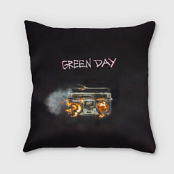Подушка квадратная Green Day магнитофон в огне, цвет: 3D-принт