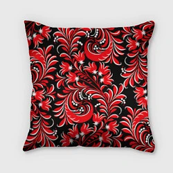 Подушка квадратная Хохлома красная, цвет: 3D-принт