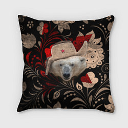 Подушка квадратная Медведь в ушанке, цвет: 3D-принт