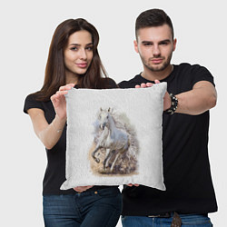Подушка квадратная Белая конь мчится галопом, цвет: 3D-принт — фото 2