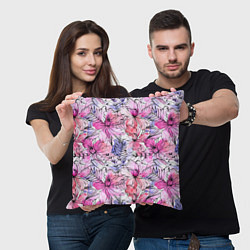 Подушка квадратная Акварельные цветы, цвет: 3D-принт — фото 2