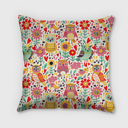 Подушка квадратная Красочные совы и цветы, цвет: 3D-принт