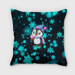 Подушка квадратная Новогодний пингвин, цвет: 3D-принт