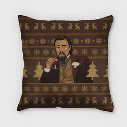 Подушка квадратная Мем Ди каприо с бокалом, цвет: 3D-принт