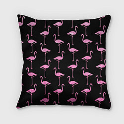 Подушка квадратная Фламинго Чёрная, цвет: 3D-принт