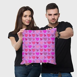 Подушка квадратная Розовые сердечки, цвет: 3D-принт — фото 2