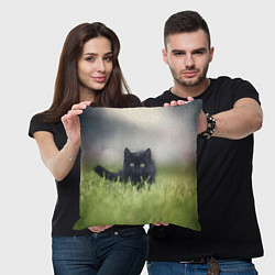 Подушка квадратная Черный кот на лугу, цвет: 3D-принт — фото 2