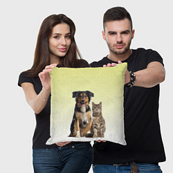 Подушка квадратная Кошка и собака друзья, цвет: 3D-принт — фото 2