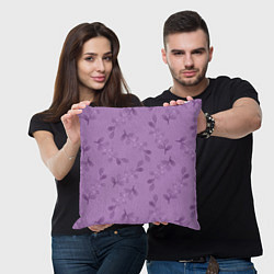 Подушка квадратная Листья на фиолетовом фоне, цвет: 3D-принт — фото 2