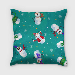 Подушка квадратная РазНые Снеговики, цвет: 3D-принт