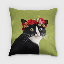 Подушка квадратная Кот и цветы, цвет: 3D-принт