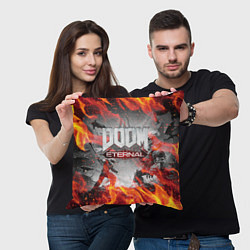 Подушка квадратная DOOM ETERNAL ДУМ ПАЛАЧ РОКА В ОГНЕ, цвет: 3D-принт — фото 2