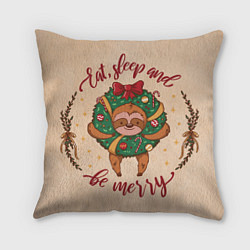 Подушка квадратная Новый год Ленивец, цвет: 3D-принт
