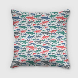 Подушка квадратная Разноцветные Акулы, цвет: 3D-принт