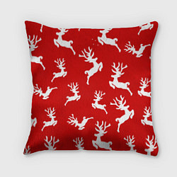 Подушка квадратная НОВОГОДНИЕ ОЛЕНИ УЗОР, цвет: 3D-принт