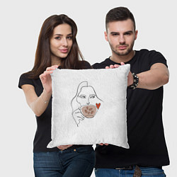 Подушка квадратная Монолиния девушка с кофе, цвет: 3D-принт — фото 2