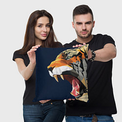 Подушка квадратная Пасть тигра в мозаике, цвет: 3D-принт — фото 2