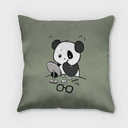 Подушка квадратная Панда красит глаза, цвет: 3D-принт