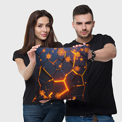 Подушка квадратная НОВОГОДНИЕ ОГНЕННЫЕ 3D ПЛИТЫ FIRE NEON HEXAGON, цвет: 3D-принт — фото 2