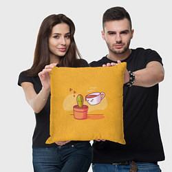Подушка квадратная Кактус и кружка с кофе, цвет: 3D-принт — фото 2
