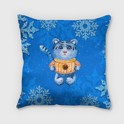Подушка квадратная Синий плюшевый тигренок 2022, цвет: 3D-принт