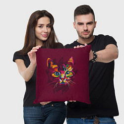Подушка квадратная Кошечка в ярких красках, цвет: 3D-принт — фото 2