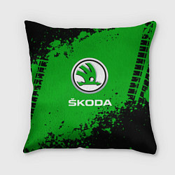 Подушка квадратная Skoda следы от шин, цвет: 3D-принт