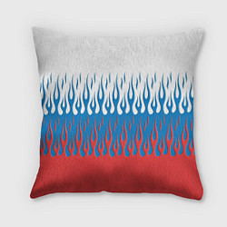 Подушка квадратная Флаг России пламя, цвет: 3D-принт