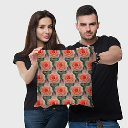 Подушка квадратная Нежные розы паттерн, цвет: 3D-принт — фото 2
