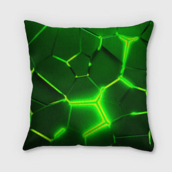 Подушка квадратная 3D ПЛИТЫ НЕОН NEON GREEN HEXAGON РАЗЛОМ, цвет: 3D-принт