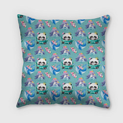 Подушка квадратная Панды и киты, цвет: 3D-принт